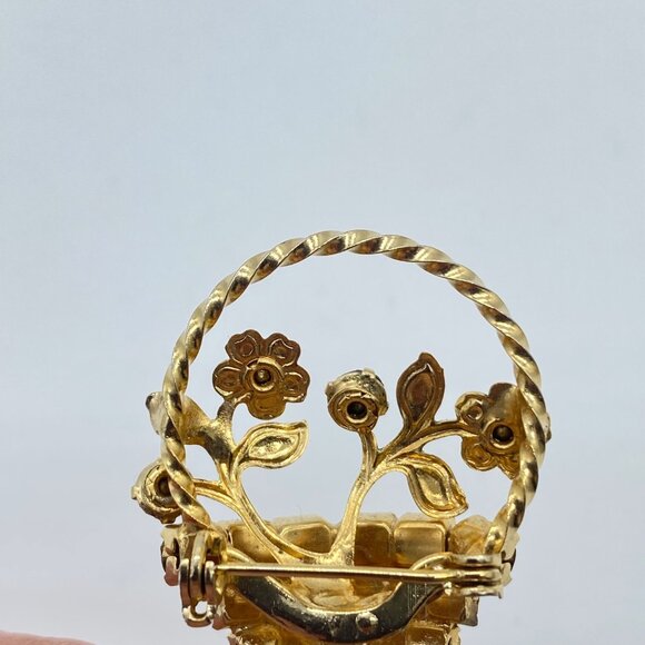 Vtg Gold Tone Rhinestone Floral Basket Brooch Pin Multicolor 1 Piece UV Reactive - Picture 7 of 10